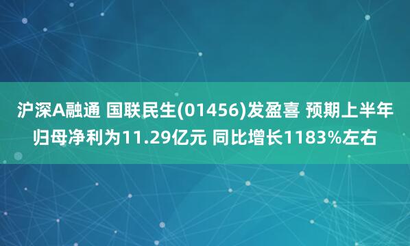 沪深A融通 国联民生(01456)发盈喜 预期上半年归母净利为11.29亿元 同比增长1183%左右